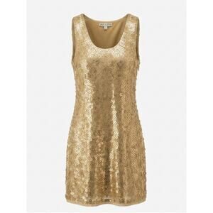 Alice + Olivia Gold Sequin Mini Shift Dress 100% Silk Lined Size Small